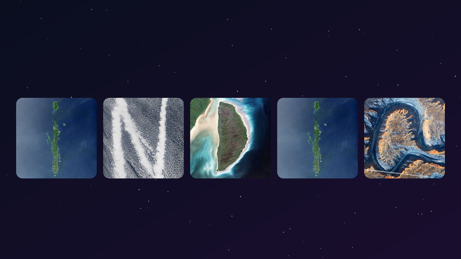 The word INDIA spelled out using six tiles of NASA satellite imagery, with each letter showing a real place on Earth - coastlines, river deltas, and crater lakes